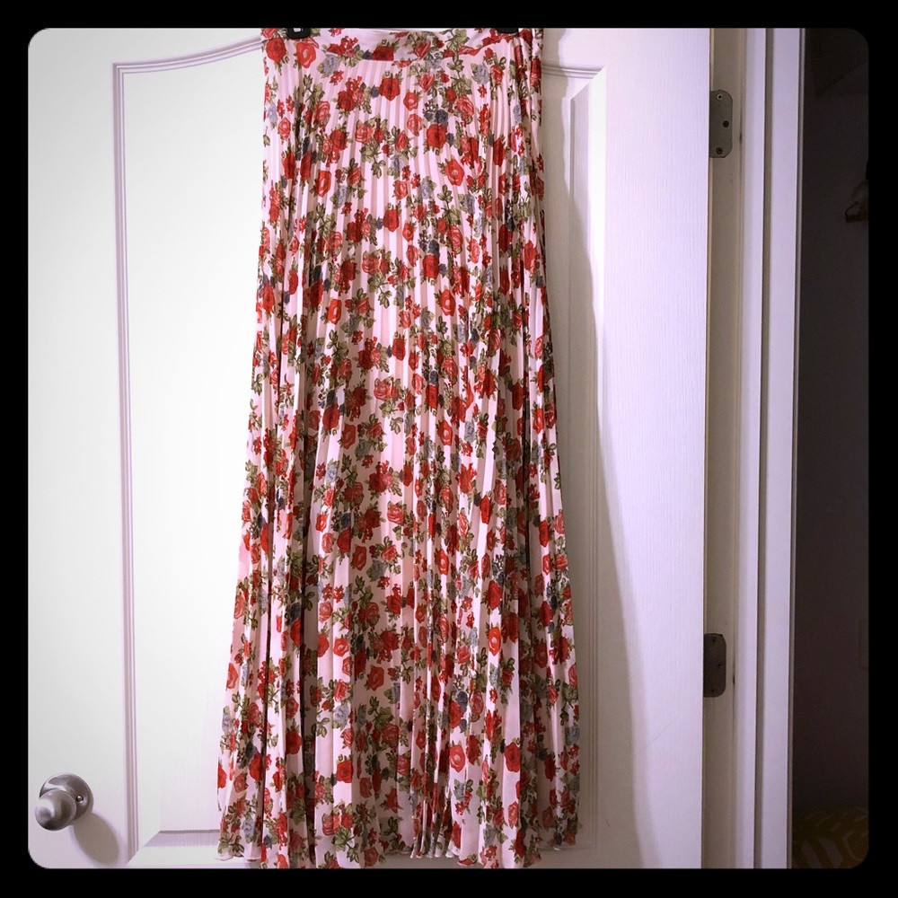 Cremieux accordion pleated floral maxi skirt